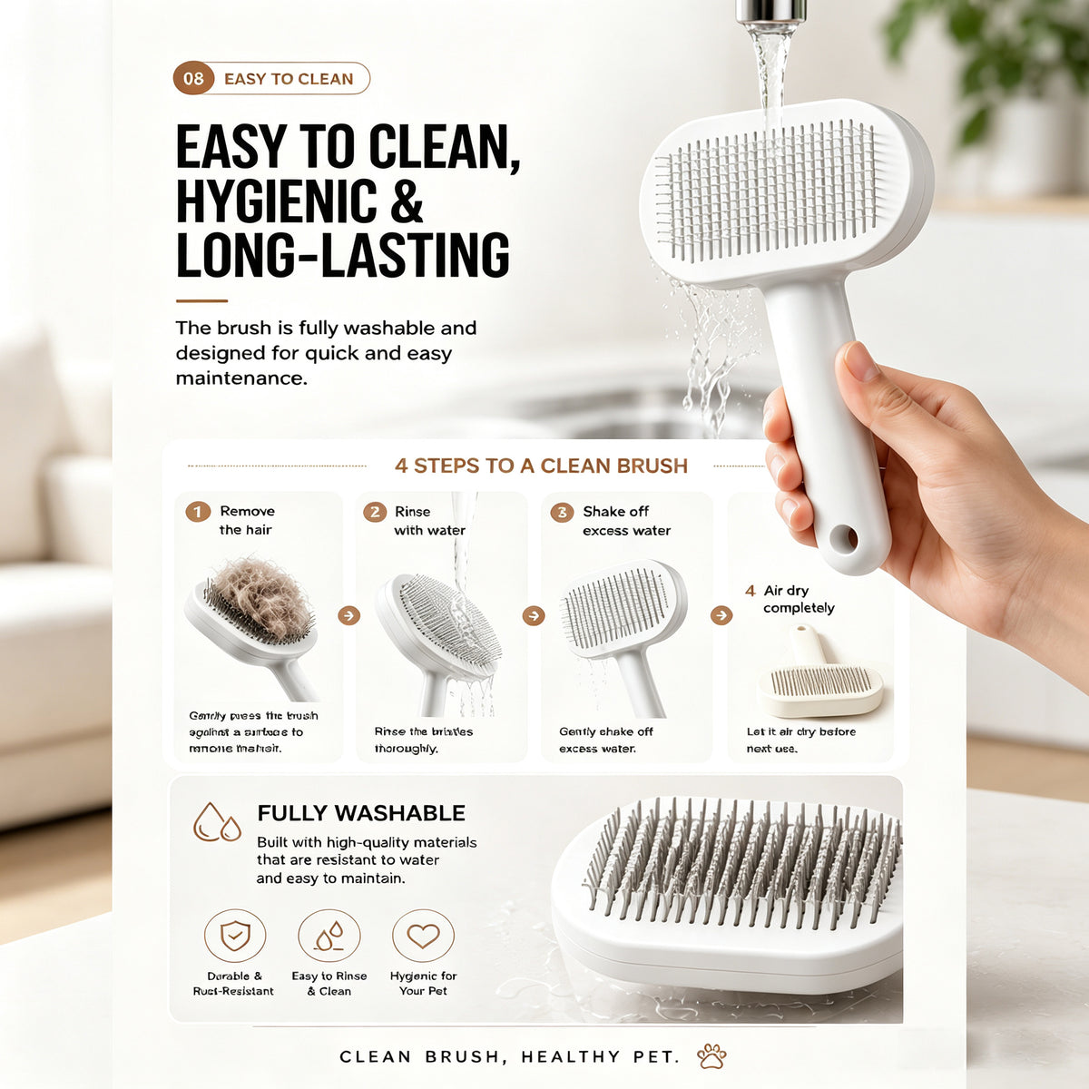 Pet Slicker Brush for Cats & Dogs, Self-Cleaning